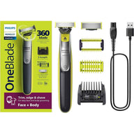 Philips Norelco OneBlade 360 Face + Body, Hybrid Electric Razor and Beard Trimmer for Men with 5-in-1 Face Stubble Comb and Body Hair Trimmer Kit, QP2834/70