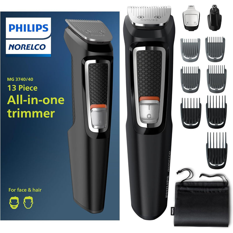 Philips Norelco Multi Groomer All-in-One Trimmer Series 3000-13 Piece Mens Grooming Kit for Beard, Face, Nose, Ear Hair Trimmer and Hair Clipper - MG3740/40