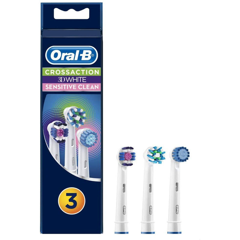 Oral-B Multipack 3 in 1 Replacement Brush Heads, Cross Action, Sensitive, 3DWhite (Pack of 3)